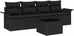 5-teilige Garten Diivan Set mit Kissen Schwarz Poly Rattan, 2-Sitzer Garten Diivan mit Stauraum & Kissen Schwarz Poly Rattan Gartenlounge Model3353902