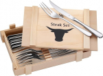 WMF steak s&ouml;&ouml;giriistad 12 tk, steak s&ouml;&ouml;giriistade komplekt 6 inimesele, steak nuga, steak kahvel, poleeritud Cromargan roostevabast terasest, grill s&ouml;&ouml;giriistad puidust karbis.
