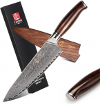 YARENH Damascus Knife Professional Chef's Knife 20.5 cm, 73 Layers Damascus Steel Kitchen Knife, Sharp Chef's Knife, with Exquisite Sandalwood Handle, with Walnut Wood Sheath