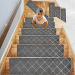 Self-Adhesive Stair Mats 76 x 20 cm Stair Treads Mats, Pack of 15 Non-Slip Stair Rug for Wooden Steps Indoor, Stair Carpet Stair Steps for Children Elderly Pets, Grey (01)