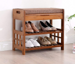 Bamboo Shoe Bench 2 Tier Shoe Organizer with Padded Seat Cushion, Multifunctional Storage Benches for Entryway, Hallway, Living Room, Bathroom