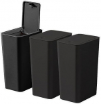 GHIBFBT Set of 3 Small Rubbish Bins, 10 L Bin with Pop-Up Lid, Modern Waste Bin, Trash Bin for Bedroom, Living Room, Kitchen, Toilet, Office (Black)