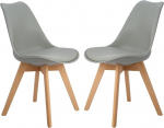 H.J WeDoo 2 x Scandinavian Dining Room Chairs, Upholstered with Leaf Design, for Kitchen, Linen, Wood, Grey
