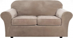 XDKS Velvet Plush Sofa Cover 3 Pieces Stretch Velvet Sofa Slipcover Furniture Protector Couch Soft Two Seater Slipcover for 2 Pillow Couch with Elastic Bottom Sand