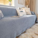 KnSam Home Sofa Cover, Plain Throw Blankets for Sofa with Tassel, Washable, Scratch-Resistant, Non-Slip Slipcovers Chenille for Living Room (180 x 260 cm, Grey Blue)