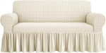 Voila' 2/3/4 Seater Sofa Cover Bubble Fabric Elastic Valance Sofa Cover (Cream, Armchair)