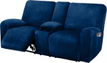 ULTICOR Schonbezug f&uuml;r Liegesessel mit Mittelkonsole, 8-teilig, Samt, Stretch, Loveseat, Liegesitz, 2-Sitzer, dick, weich, waschbar, Loveseat Schonbez&uuml;ge (Marineblau)