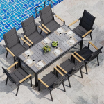 JUMMICO Gartenm&ouml;bel Set Terrassen Set Aluminium Gestell mit Holzoptik PS Tischplatte Komfortabler Hochlehner Einfach Montiert,8 Personen Set