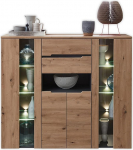 Memphis Highboard Artisan Oak Look, grafiit, kaasaegne elutoa kapp sahtlitega ja LED-valgustusega, 145 x 127 x 38 cm (B x K x S)