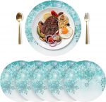 Tischsets, Weihnachts-Tischsets, 6er-Set, Silber, Winter, Blaugr&uuml;n, T&uuml;rkis, Schneeflocken, Weihnachten, runde , , waschbar, w&auml;rmeisolierend, rutschfest