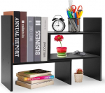 Hossejoy Adjustable MDF Desk Bookshelf Desk Organizer Shelf Counter Bookcase Black