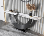 Moderne Marmor-Konsolentisch, Eingangsbereich-Tisch mit Metallrahmen, Stabile und Zuverl&auml;ssige Struktur, Sofa hinter der Couch, Akzent f&uuml;r Flur, Wohnzimmer(Black,160x30x80cm)