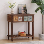 JSWHYBD Vintage-Konsolentisch aus bemaltem Massivholz, Eingangstisch mit Schubladen und offenem Regal, Retro-Akzenttisch f&uuml;r das Wohnzimmer im Flur 80.5 * 30 * 80CM