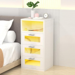 Kolme sahtliga &ouml;&ouml;kapp, 45 x 35 x 78 cm, LED ribad, 2 pesa, 1 USB port, 1 USB-C port, RGB valgustus, 2,4 GHz kaugjuhtimispult, valge