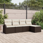 5-teiliges Garten Sofa Set mit Kissen Braun Poly Rattan, 2-Sitzer Garten Sofa mit Stauraum & Kissen Braun Poly Rattan Gartenlounge Model3354667