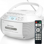 Greadio kaasaskantav CD-m&auml;ngija, Boombox kassetim&auml;ngija Bluetoothiga, FM-raadio kaugjuhtimispuldiga, AUX/USB taasesitus, kassetim&auml;ngija, vahelduvvoolukaabel/akutoitega, LCD-ekraan lastele (valge)
