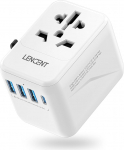 LENCENT reisiadapter maailmas, universaalne reisipistik maailma reisiadapter 3 USB A ja 1 USB C, rahvusvaheline pistikupesa adapter Jaapanile, Tai, USA, Inglismaa, Austraalia (t&uuml;&uuml;p A/B/G/C/D/I/L/M/N)