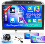 [8Cores 4G + 64G] Hikity Car Radio Android 15 Peugeot 308 308SW 408 2007-2015 9-tolline puuteekraaniga autoraadio 1280 x 720 piksliga 32EQ FM RDS traadita Carplay Android auto GPS navigatsiooniga tagantj&auml;rele