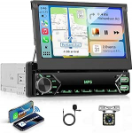Autoradio 1 DIN traadita Carplay Android autoga, 7-tolline IPS HD k&auml;sitsi klappitav puuteekraaniga raadio, tugi Bluetooth Link Peegeldamine DAB FM 2USB Type-C roolijuhtimispuldid Tagurduskaamera