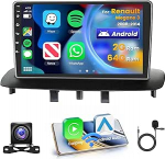 Roinvou 2+64G Android autoraadio navigatsioon Renault Megane 3 2008-2014 juhtmevaba Carplay Android auto peeglilinkiga, 9-tolline puuteekraaniga raadio WiFi GPS Bluetooth EQ FM/RDS SWC tagurduskaameraga