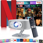 Salange Projector Official Netflix: Native 1080P projektor toetab 4K, WiFi ja Bluetooth 5.2 elektrooniline fookus ja automaatne korrektsioon, Android 13 &uuml;he kl&otilde;psuga kasutamine sisseehitatud Netflix/YouTube/PrimeVideo/D+