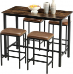ReseeZac Dining Table Set of 4 Padded Bar Stools Metal Frame Brown