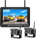 Digitaalne tagurduskaamera traadita komplekt, 7-tolline HD LCD monitor + kaks kaamerat, IP69K veekindel tagurduskaamera, raadio, &ouml;&ouml;n&auml;gemine, traadita parkimisabi, loop salvestus, veoautodele, haagissuvilatele, haagissuvilatele.