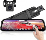 Peegel Dual Dash Cam 9,66-tolline puuteekraaniga tahavaatepeegel 1080P Dash Cam auto ees ja taga koos Ultra Night Vision G-sensoriga parkimisabi 24 tundi parkimisrežiimi HD veekindel kaamera autodele / veoautodele