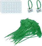 PATIKIL 6-tollised kaablisidemed, 100 kaablisideme etikettide pakett Nailonist traatm&auml;rgistusetikettide enesem&auml;rgistus plastikust lindid kirjutatav koos etikettide paberiga organisatsioonikaablite jaoks, roheline