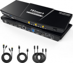 TESmart MST USB-C DisplayPort HDMI KVM Switch 2 PC 2 monitorile, 4K @ 60Hz Kvm Switch HDC202-Prime, Type-C 60W laadimine s&uuml;learvutile, Gigabit Ethernet, USB 3.0, EDID, audio mikrofon, Hotkey kvm Switch