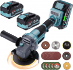 Aku nurklihvija 125 mm, 21 nurklihvija 2 x 4.0Ah akuga, 6 tasandit reguleeritav, 9000 rpm harjadeta mootoriga metalllihvija 9 saeteraga, 10 liivapaberit t&auml;pseks l&otilde;ikamiseks