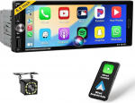 Raadio 1 DIN koos Carplay Android auto FM / RDS raadio peeglilink, 6,9-tolline puuteekraaniga autoraadio 1 DIN Bluetooth USB / t&uuml;&uuml;p C SWC EQ tagurduskaameraga