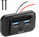 CERRXIAN 12V/24V RV USB pesa seinaplaat 36W Dual Fast Charge QC3.0 USB A Port autolaadija pistikupesa koos nupuvajutusega Veekindel kiirlaadija multiportne toiteallikas (Dual USB A)