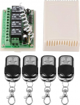 DC 12 V traadita raadio kaugjuhtimispuldi l&uuml;liti, 433 MHz RF relee vastuv&otilde;tja moodul koos 4 saatjaga nutika kodu kaugjuhtimispuldi l&uuml;liti jaoks