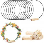 8 metallr&otilde;nga pakett k&auml;sit&ouml;&ouml;ks, 30 cm keskkoha makrameer&otilde;ngad koos puidust kaardihoidjaga, DIY p&auml;rg, k&auml;sit&ouml;&ouml;, unen&auml;op&uuml;&uuml;dja pulmakingi kaunistamiseks ja seinale riputamiseks (must r&otilde;ngas)