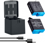 Akulaadija komplekt Go Pro Hero 8 Black Hero 7 Hero 6 Hero 5 kolmekordne laadija ja aku hoiukarp 3-kanaliline laadija koos 2 laetava liitium-ioon akuga Go Pro jaoks