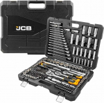 JCB 218-osaline muhvi- ja t&ouml;&ouml;riistakomplekt, 3/8", 1/4" ja 1/2" muhvid, mutriv&otilde;tmed, mutriv&otilde;tmed ja tarvikud erinevateks rasketeks mehaanilisteks ja hooldust&ouml;&ouml;deks