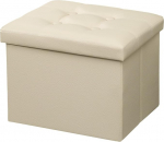 AmasSmile Ottoman Footrest Stool, 17-tolline kokkupandav nahast jalgpink, l&uuml;hike beež Ottoman Stool, Storage Footrest, Books