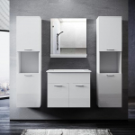 SONNI Vannitoam&ouml;&ouml;bli komplekt valamu koos aluskapi ja peegliga Vannitoam&ouml;&ouml;bel koos k&otilde;rge kapi pesemisalusega 4-osaline 60 cm k&otilde;rgl&auml;ikega valge v&auml;ikeste vannitubade jaoks