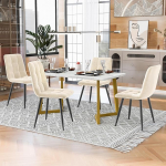 HAUSPROFI s&ouml;&ouml;gilaud 4 tooliga, 68 x 117 x 75 cm, s&ouml;&ouml;gitoa lauad, k&ouml;&ouml;gilaud koos polsterdatud toolidega, kaasaegne s&ouml;&ouml;gitoa m&ouml;&ouml;blikomplekt (samet, valge + kuldne)