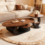 Luksuslik kohvilaudade komplekt, kaasaegne elutoa laud, 2 tuba, kumer alus, p&otilde;randal seisev s&ouml;&ouml;gilaud koos sahtliga ja &uuml;mmargune k&uuml;ljelaud kodus (valge, 120cm)