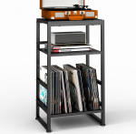 Plaadim&auml;ngija stend, 3-tasandiline k&uuml;ljelaud, plaadim&auml;ngija laud, plaatide hoidmine, kuni 120 albumit, laud elutuppa, magamistuppa, vintage pruun (must)