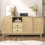 Merax Sideboard 155 x 38 x 80 cm, l&uuml;kanduksed, MDF-kapp, t&auml;ispuidust jalad, elutuppa, magamistuppa, esikusse, puiduv&auml;rviline.