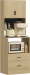 HOMCOM Mikrowellenschrank, Sideboard, K&uuml;chenschrank, 2 Schubladen, 2 T&uuml;ren, Arbeitsplatte, Verstellbares Regal, Lochwand, 4 Haken, Aufbewahrungsm&ouml;bel f&uuml;r Esszimmer, Wohnzimmer, Naturholz