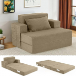 4-in-1 diivanvoodi 100 x 200 cm - magamistool voodifunktsiooniga, kokkupandav diivanvoodi integreeritud seljapadja ja eraldi padjaga, pestav kate, heledat taupe v&auml;rvi