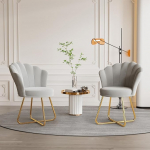 Hawthyhome 2 polsterdatud s&ouml;&ouml;gitoa toolide komplekt, riietuslaua toolid, sametist tool, kroonlehtede seljatugi metallist jalgadega, kuldne, maksimaalne koormus 150 naela, hall