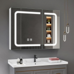 STARLEAD Vannitoa peeglikapp koos valgustusega 60 x 80 cm, peeglikapp koos valgustuse ja pistikupesaga, uduvastane, timmitav, 3 valgusv&auml;rvi, LED-vannitoa peeglikapp reguleeritava riiuliga, HD karastatud