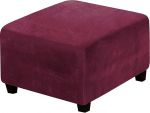 Velvet Plush 1-Piece Stretch Stool Cover Ristk&uuml;likukujuline tool Ottomani kaitsekate Jalatoe kaitsekate koos elastse alusega pestav Super Soft Universal Covers (Wine Red, Medium)