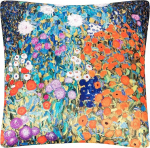 VON LILIENFELD Gustav Klimt Cottage Garden Dekoratiivpadi 40 x 40 cm Diivanipadi Dekoratiivne kodu elutoa padjakate, millel on m&otilde;lemal poolel tr&uuml;kitud t&auml;itematerjal.