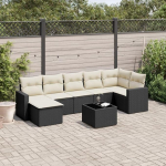 7-TLG. Garten-Sofagarnitur mit Kissen Schwarz aus PE Rattan, Gartenm&ouml;bel Set 7-TLG. als Outdoor Sofa Set Schwarz in Poly Rattan